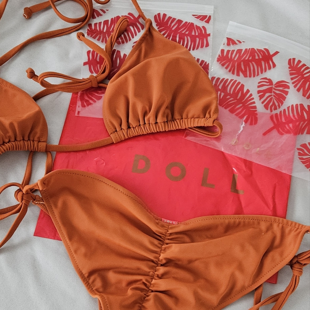 Doll Rust Triangle Scrunch Side Tie Bikini Set M/L